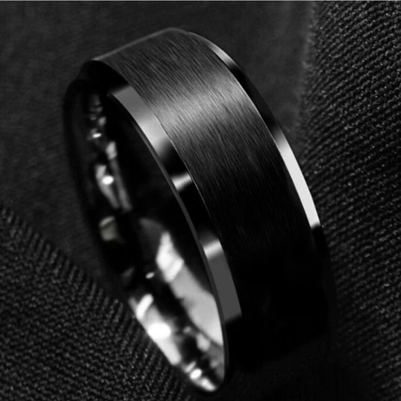Men's 8MM Black Stainless Steel Matte Wedding Band Engagement Ring CLOSEOUT - Picture 1 of 4